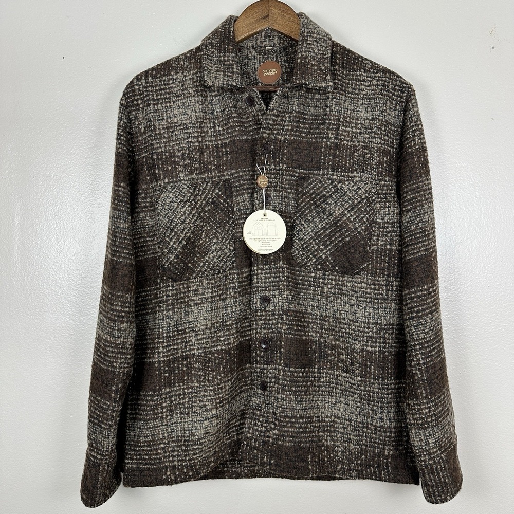 Common People Men's S Granby Over Shirt Jacket Shacket Brown Woven Thick Plaid